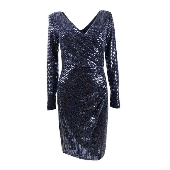 Betsy & Adam Women's Chiffon Overlay Sequin Lace Dress Blue Size Petite Small main image 0